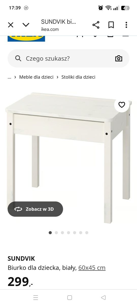 Biurko sundvik z krzesełkiem Ikea dla dziecka dziewczynki