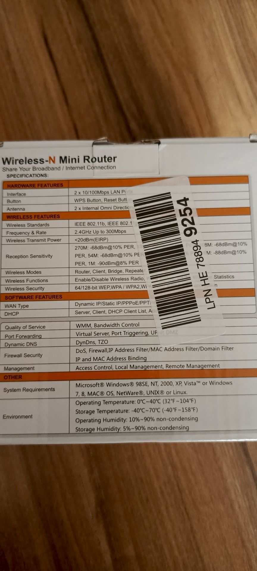 Wzmacniacz,mini router Wi-Fi 300 Mbit/s 2,4 GHz, Mini Compact WLAN.