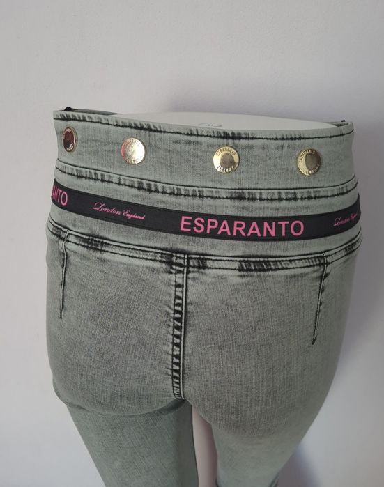 Spodnie rurki skinny Esperanto szare róż zamek 26/S