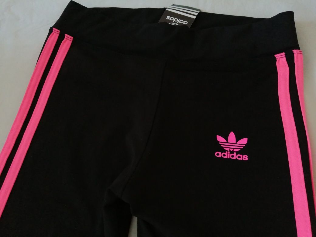 NOWE damskie legginsy Adidas spodnie sportowe neon lampas M 38