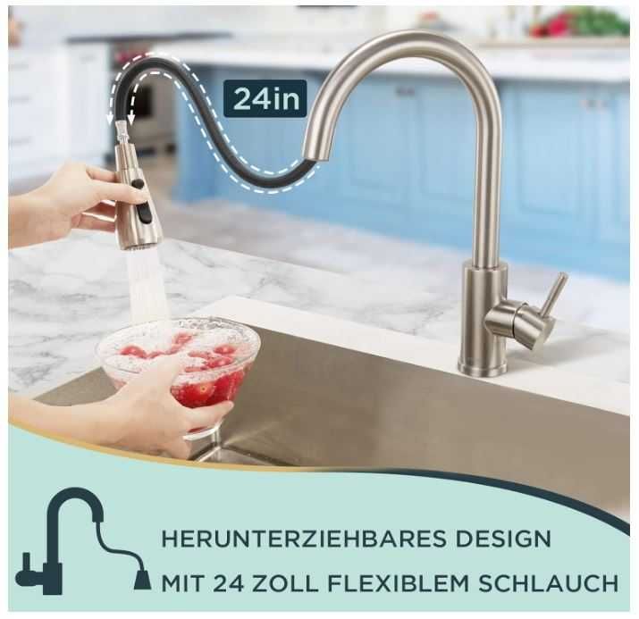 Bateria kuchenna z wyciąganą wylewką FORIOUS, 2 strumienie wody