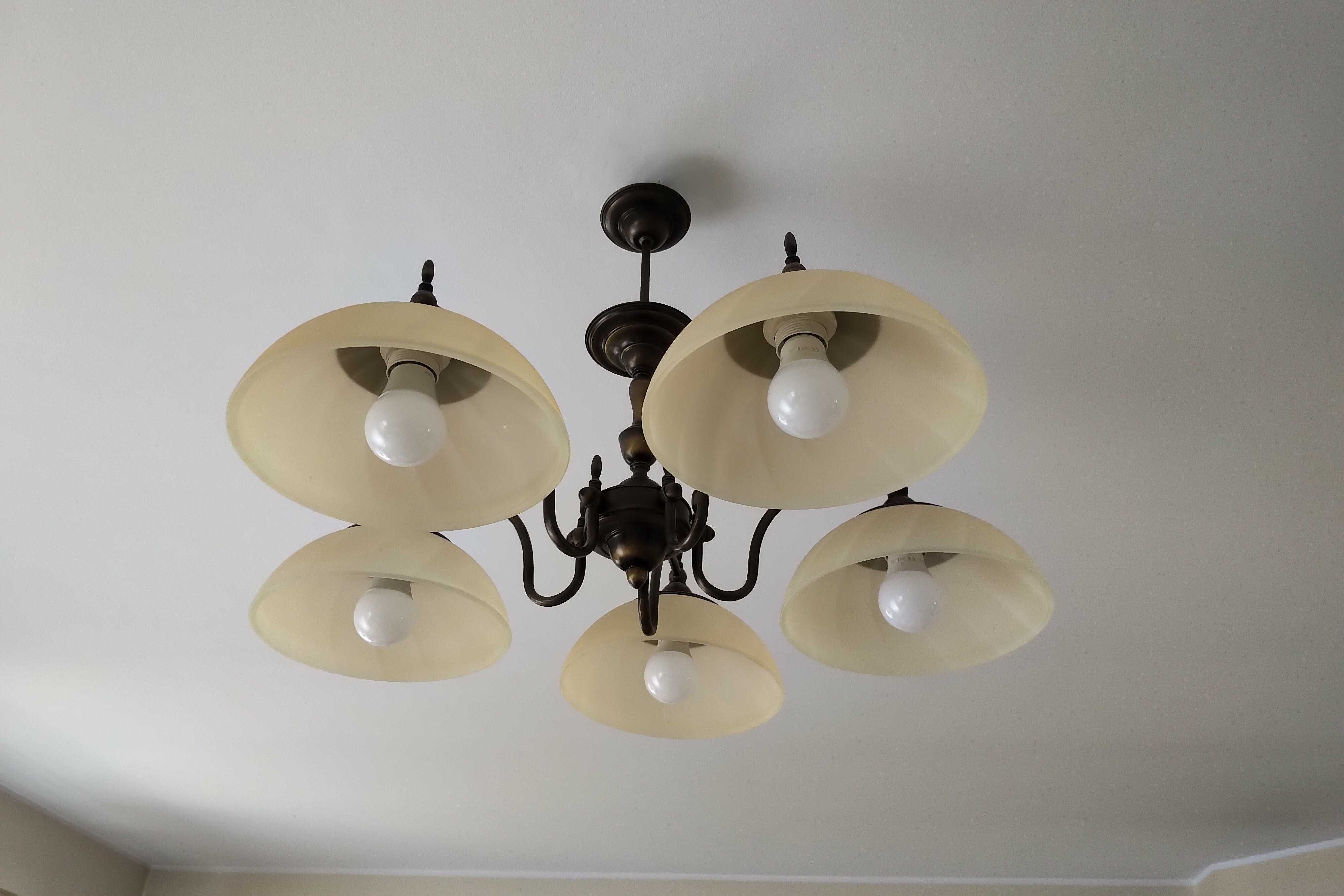 Lampa sufitowa mosiężna + dwa kinkiety komplet
