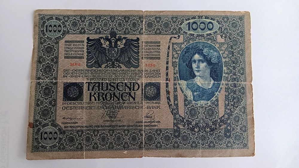 Nota de 1.000 coroas Áustria/Hungria, 1902