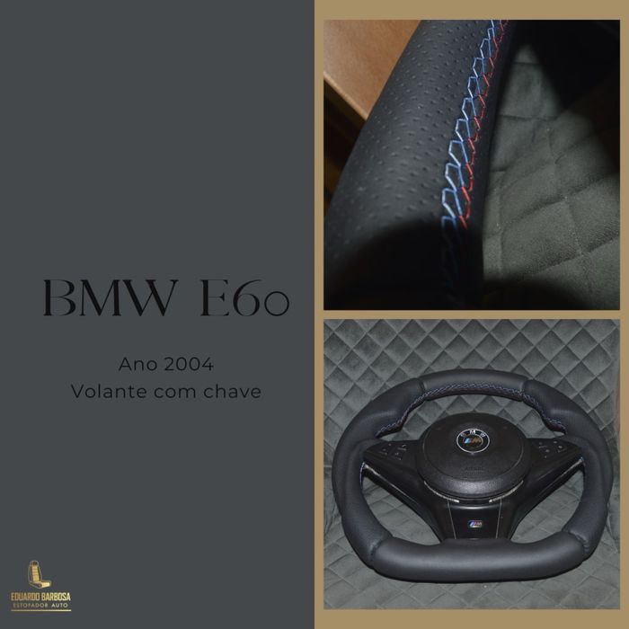 volante BMW E 60 em pele liza, pele perfurada costuras pack M,