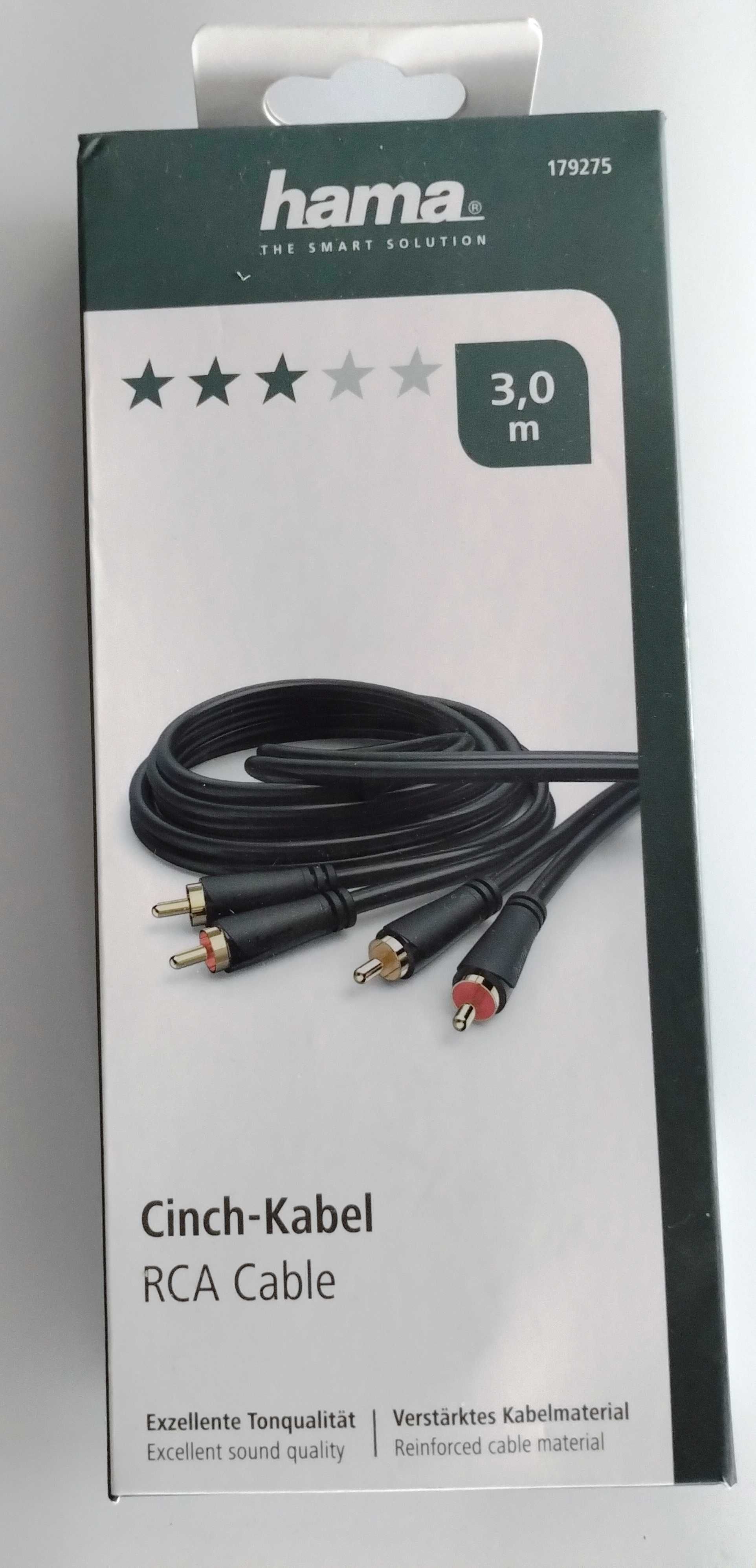 Przewód kabel Cinch 2 cinch - 2 cinch pozłacany  3 m. HAMA