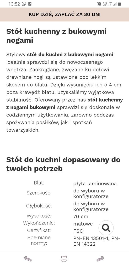 Stòł skandynawski kuchenny wąski