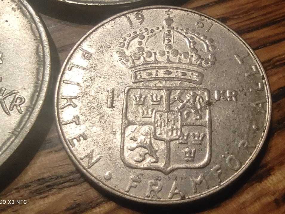 Monety srebrne Szwecja 5, 2 i 1 korona od 1950 do 1961 srebro ag