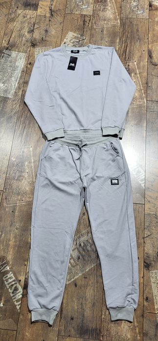 Dres męski bez kaptura szary logo bawełna melanż logo M