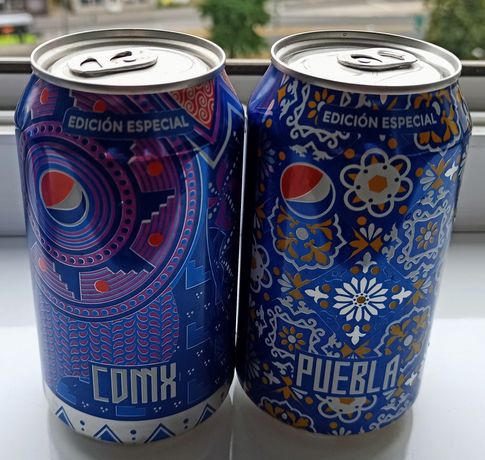 Nieotwarte puszki Pepsi z Meksyku z 2021 roku