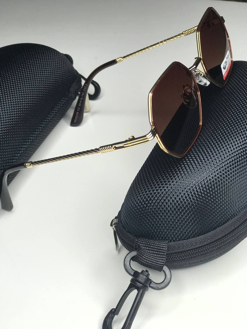 Солнцезащитные очки Octagonal бронзовые с золотой оправой Polarized