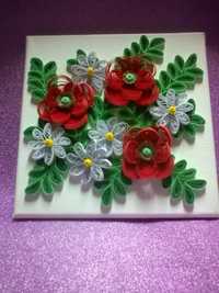 Obraz kwiaty 20 X 20 cm. Quilling