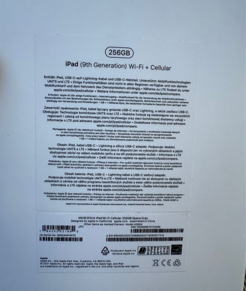 Apple iPad 10.2" Wi-Fi + Cellular 256GB - Space Grey