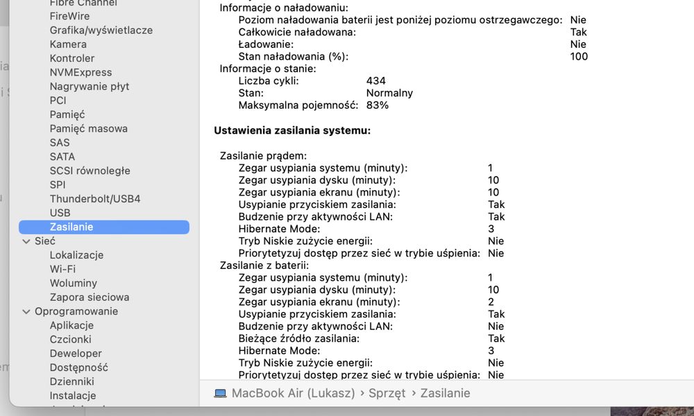  MacBook Air M1 8GB / 256GB – bardzo dobry stan wizualny, bateria 83%