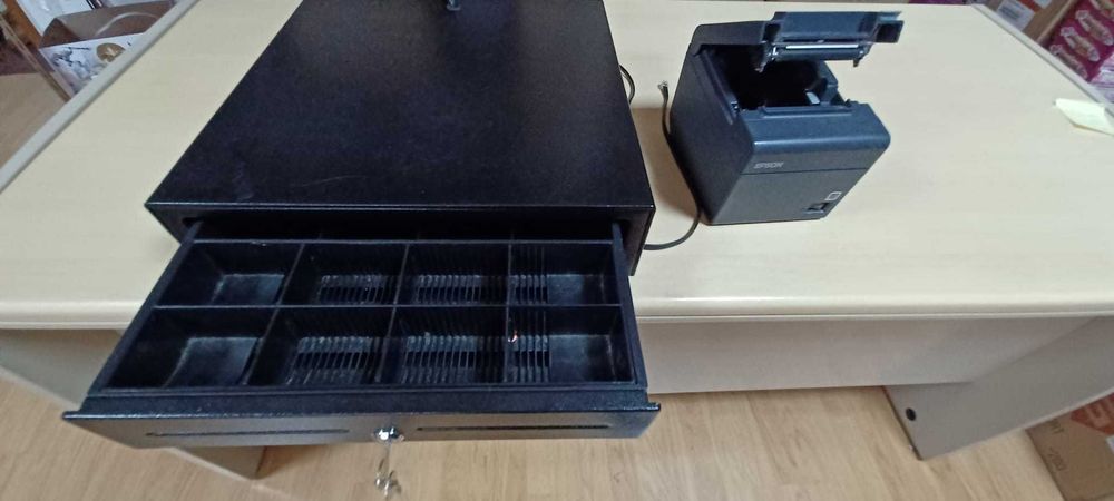 Gaveta de caixa registadora e impressora térmica