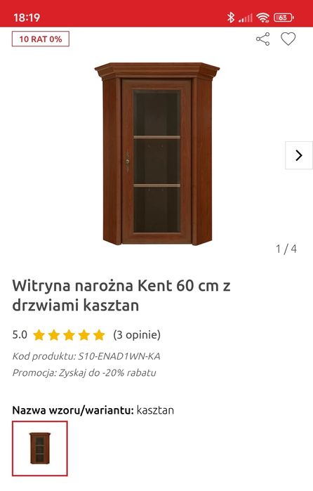 Witryna narożna kolor kasztan