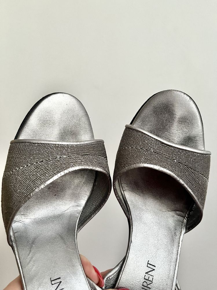 Szpilki vintage YSL Yves Saint Laurent srebrne rozm. 39