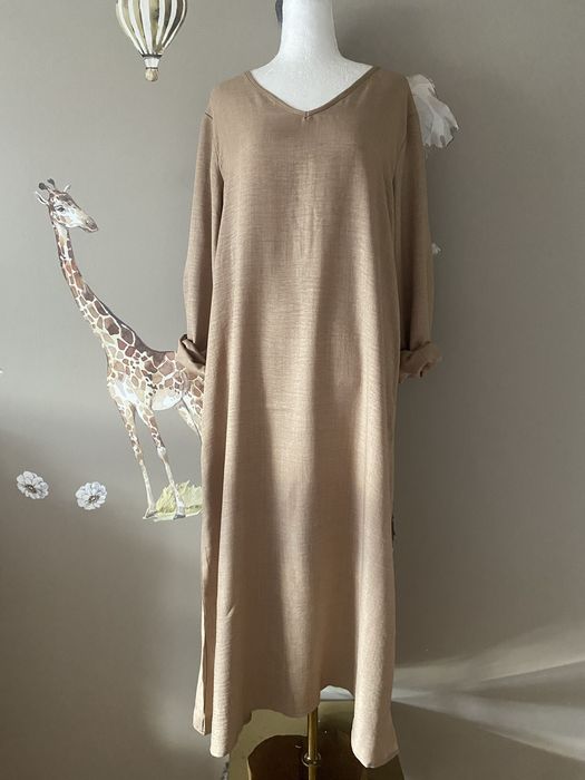 Długa maxi lniana sukienka boho 42/44 sukienka z lnu