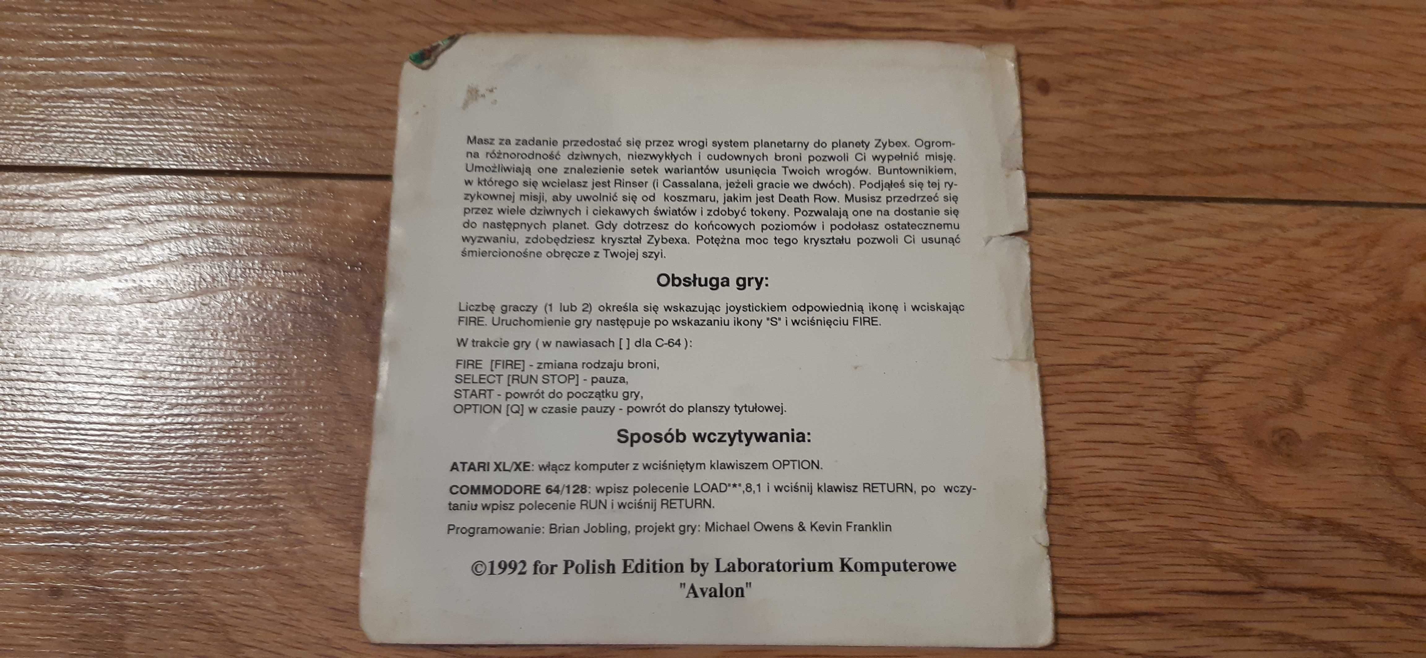 stara okładka z gry zybex lk avalon c64 c128 dla kolekcjonerów