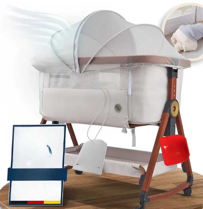 Łóżeczko Dziecięce KUNU Dostawka 3W1 Kołyska Drewniana Torba Przenośne