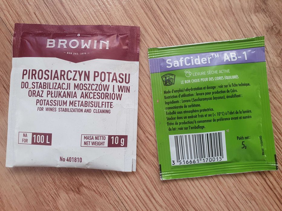 Drożdże do cydru i pirosiarczyn potasu do stabilizacji moszczów