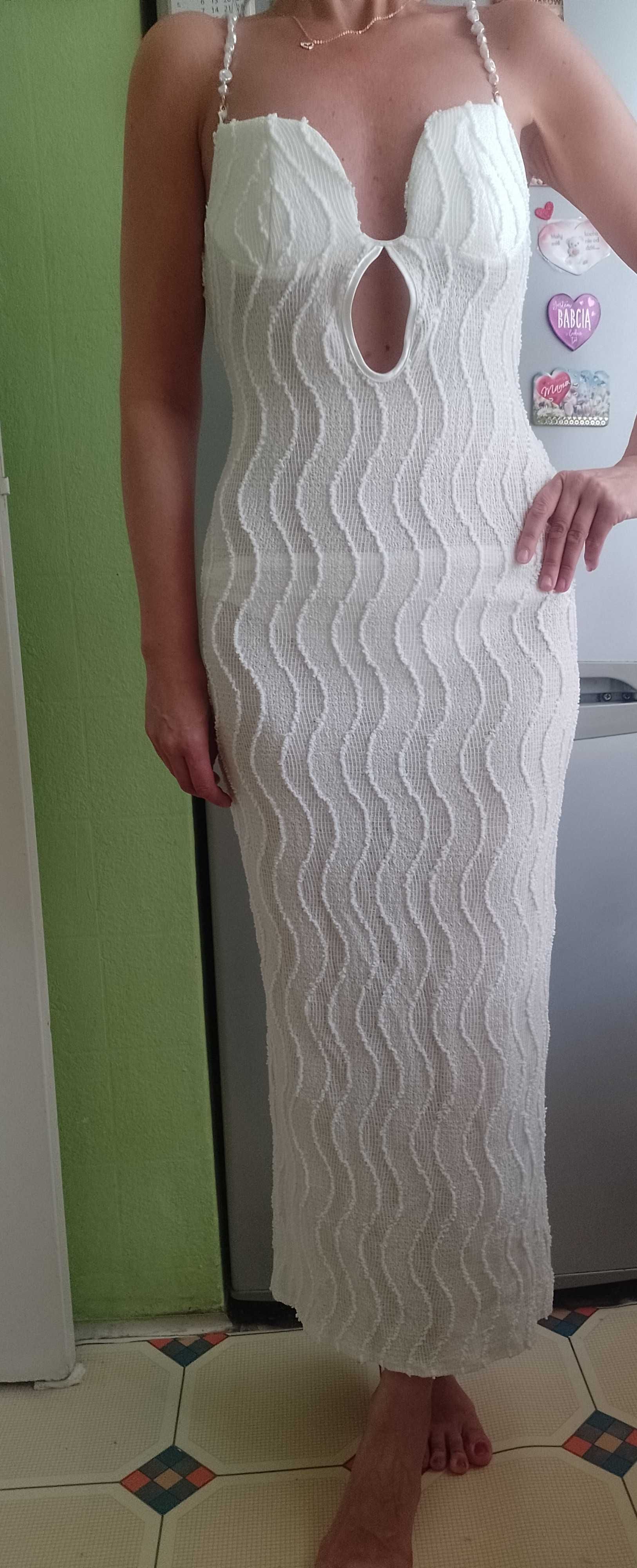 (38/M) ASOS/ Długa, bogato zdobiona sukienka ołówkowa z Londynu, NOWA
