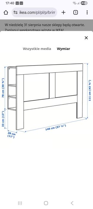 Zagłówek ze schowkiem IKEA 140 cm
Zagłówek ze schoBRIMNES
Zagłówek ze