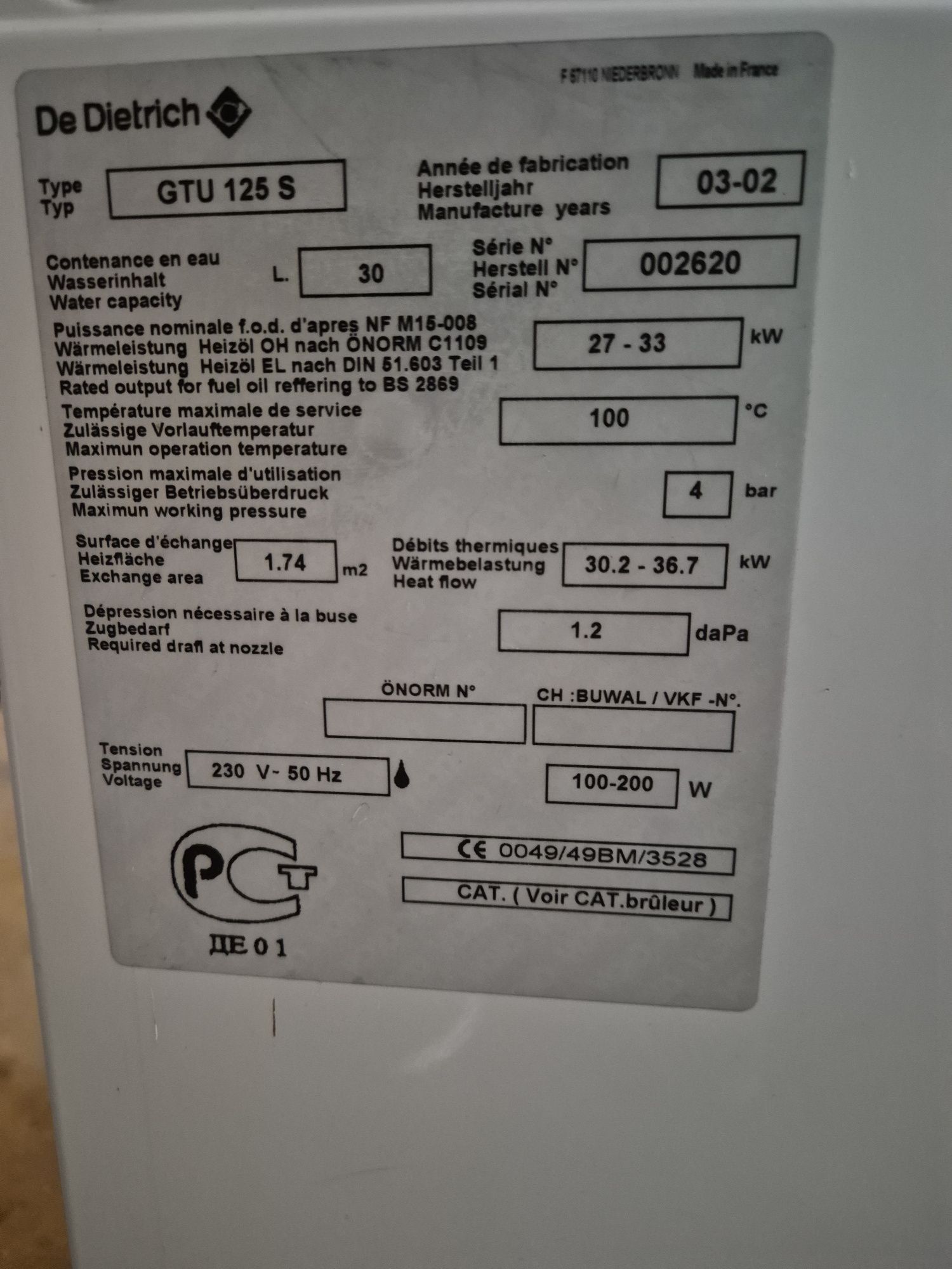 Caldeira de aquecimento gasóleo (águas sanitárias e aquecimento)