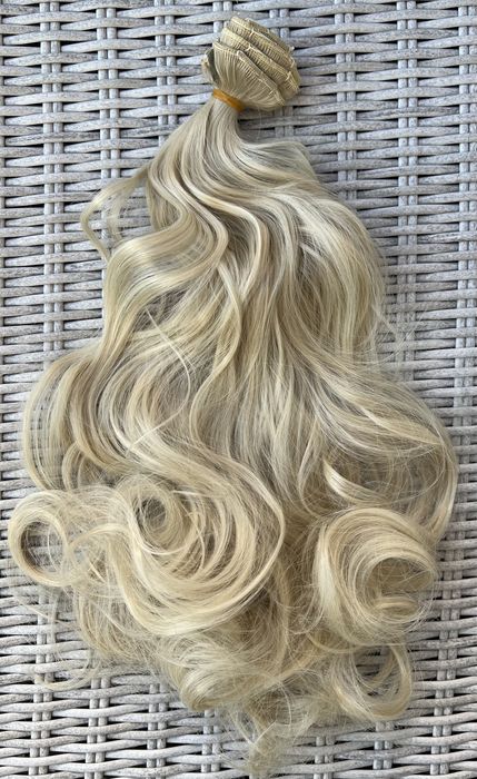 Premium Ultra włosy doczepiane, naturalny blond, loki clip in 108.