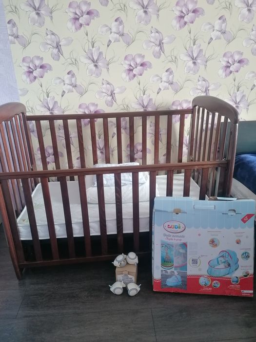 Дитяче ліжко з натур. дерева Верес+матрас+люлька кроватка