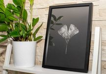 Obraz w ramie. Botaniczny plakat. Miłorząb Ginkgo liść SREBRNY A4
