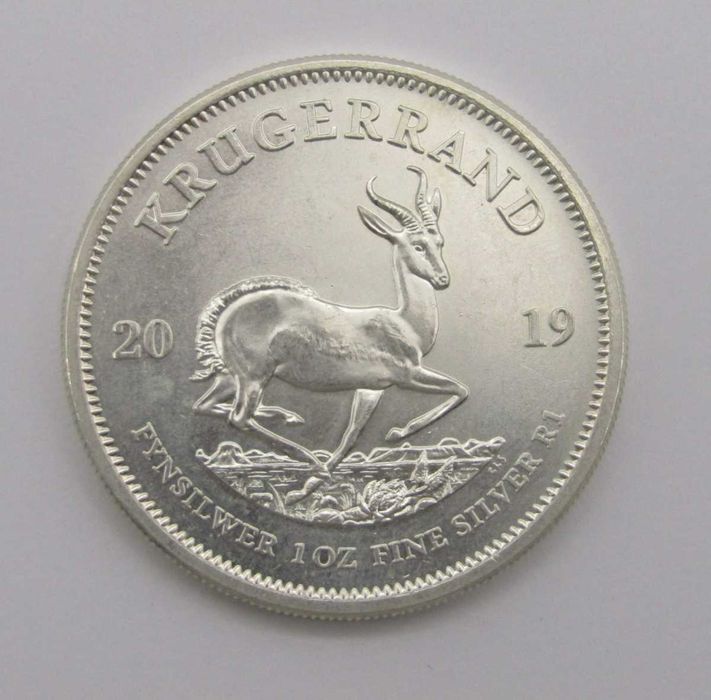 Krugerrand de prata sul-africano de 2019 de 1 onça (não circulado)