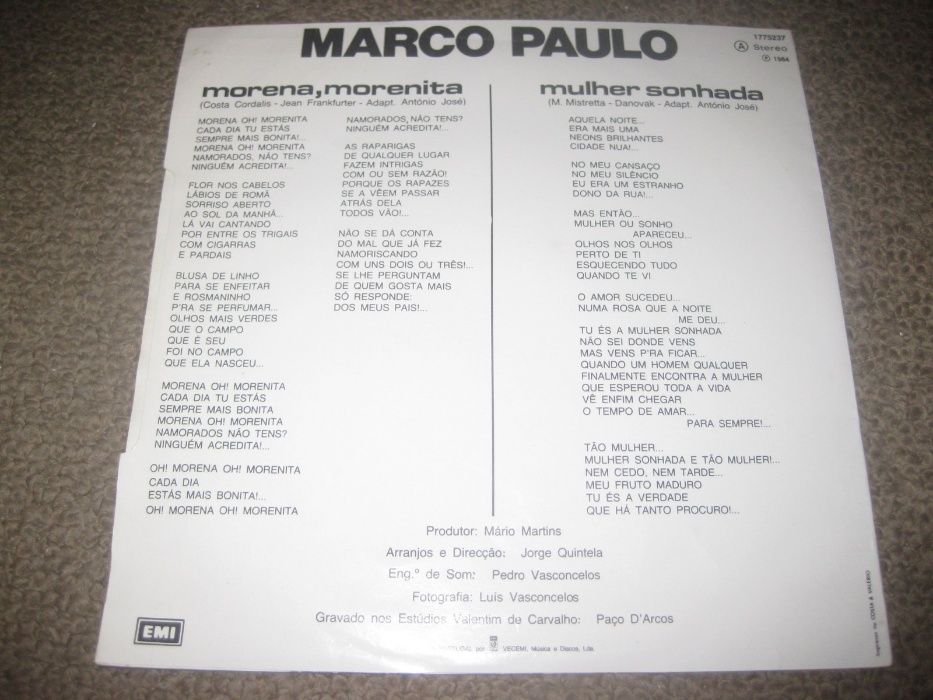 Vinil Single 45 rpm do Marco Paulo "Morena, Morenita"