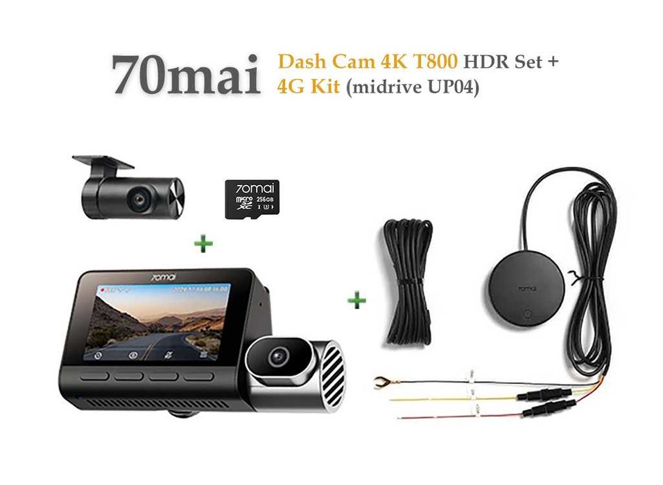 Відеореєстратор 70mai Dash Cam 4K T800 HDR Set + 70mai 4G Kit (UP04)
