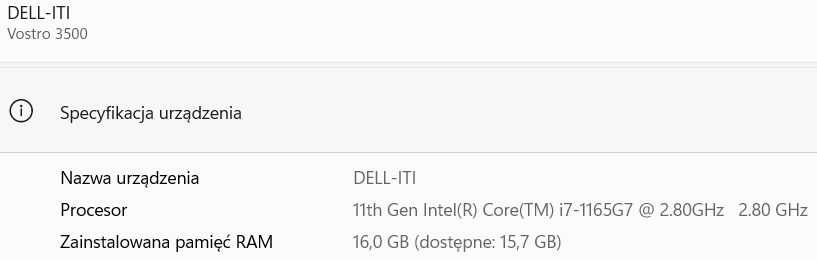Laptop Dell i7-1165G7, 16 GB RAM, DELL Vostro 3500 super stan