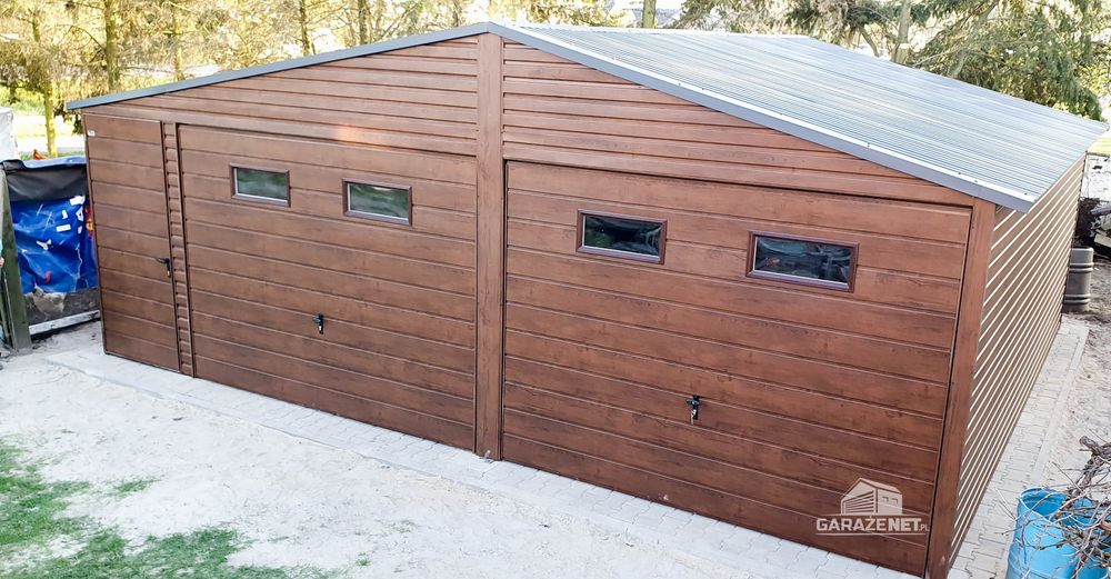 GARAŻ BLASZANY 7m x 6m 2x Brama Drzwi 4x Okno Drewnopodobny 7x6 GB273