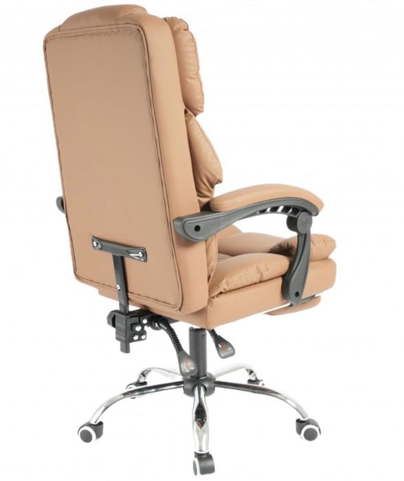 Fotel obrotowy biurowy PRESTIGE masaż USB podnóżek ecoskóra cappuccino