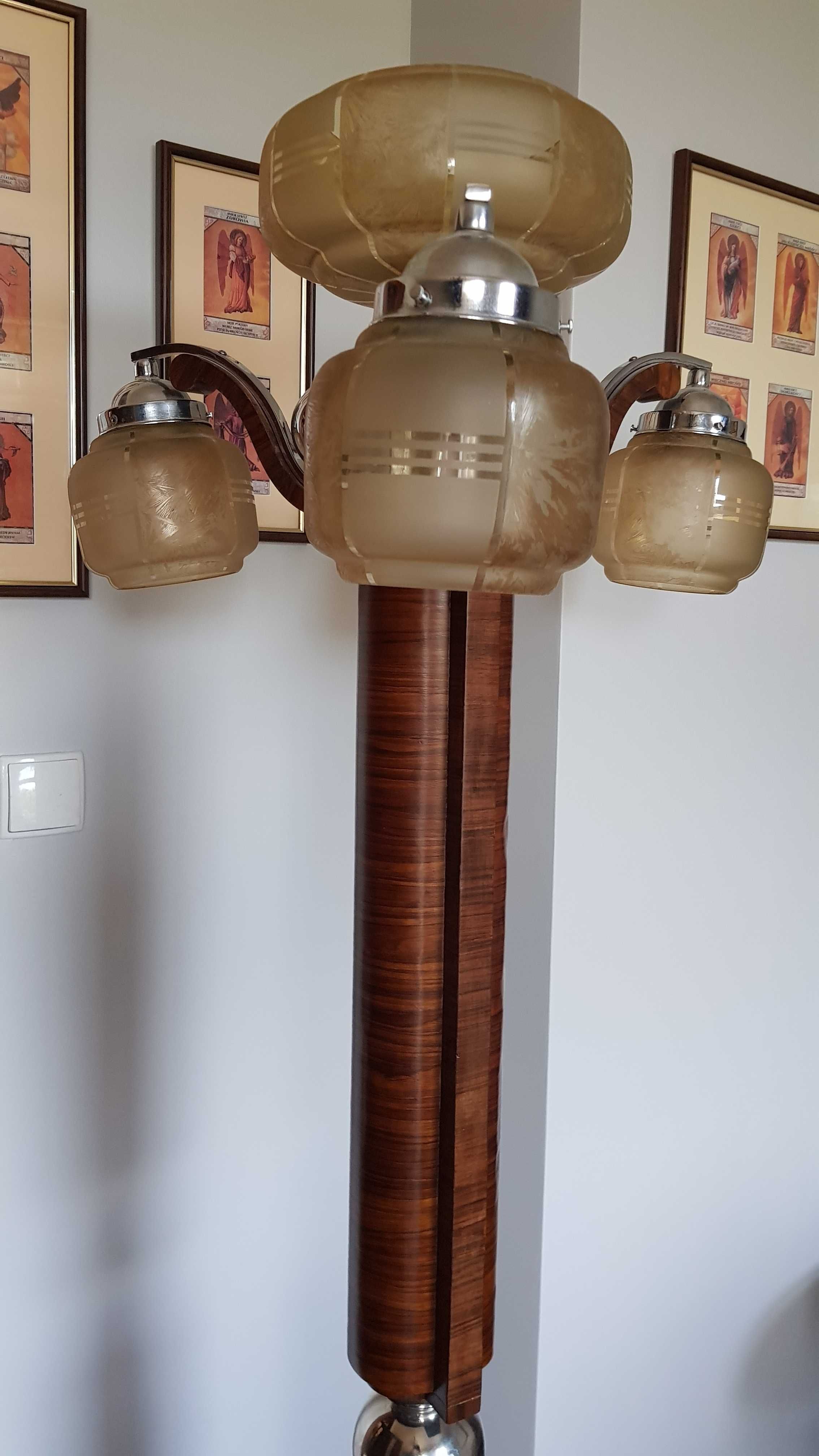 Lampa art deco palisander Polska międzywojenna