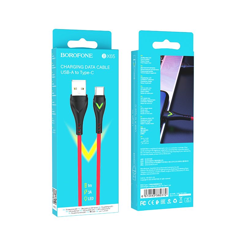 Borofone Kabel Bx65 Bright - Usb Na Typ C - 2A 1 Metr Czerwony