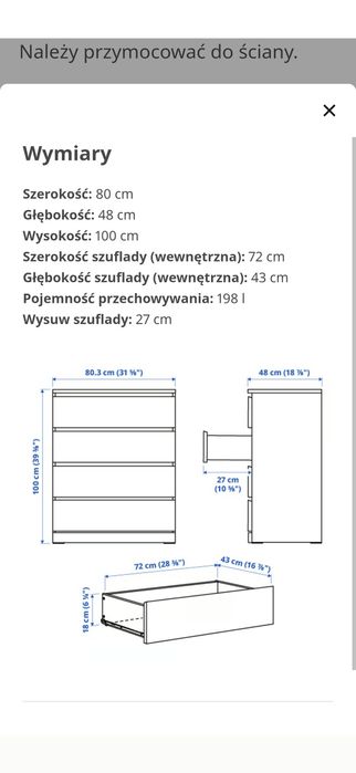 Komoda biała ikea malm 4 szuflady