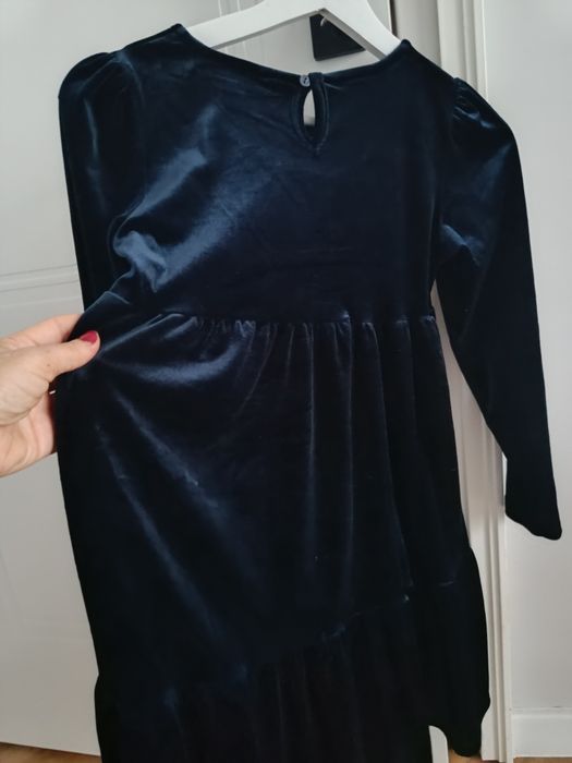 Granatowa, welurowa sukienka wizytowa święta
