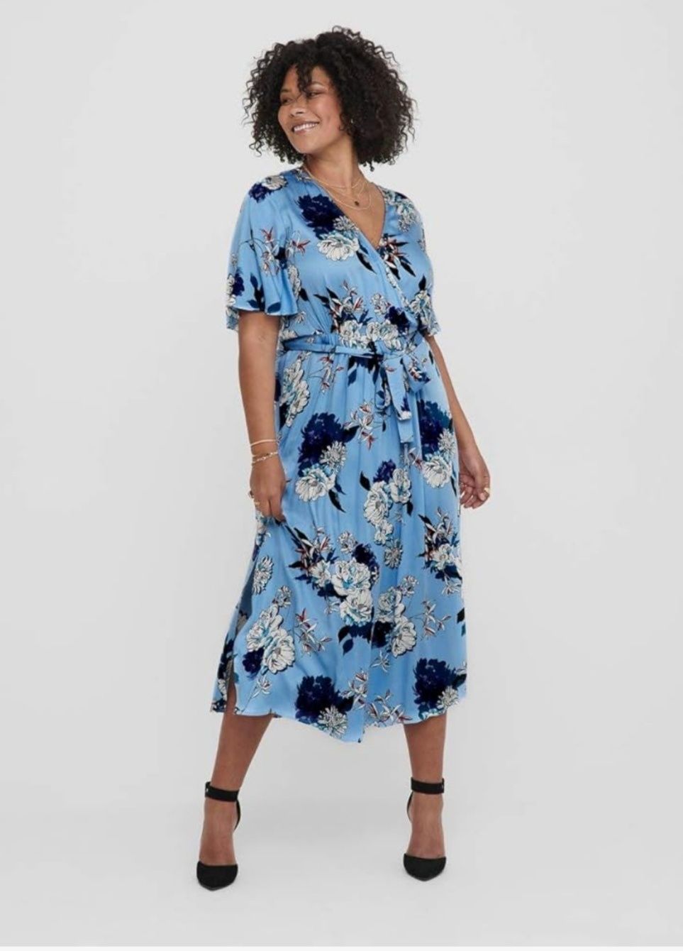 Sukienka Plus Size blekitna midi idealna na baby shower Komunię wesele