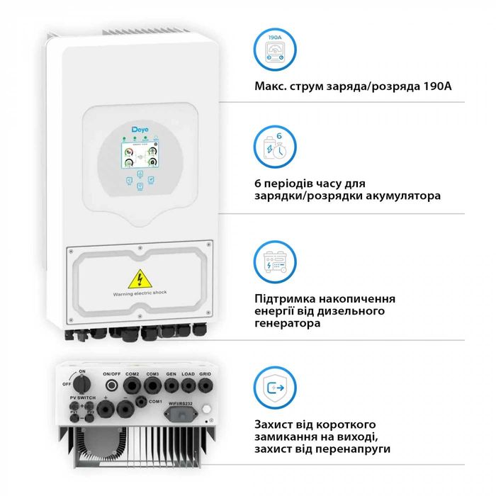 Гібридний інвертор Deye SUN-5K-SG03LP1-EU 5kW, 1Ф, 48V