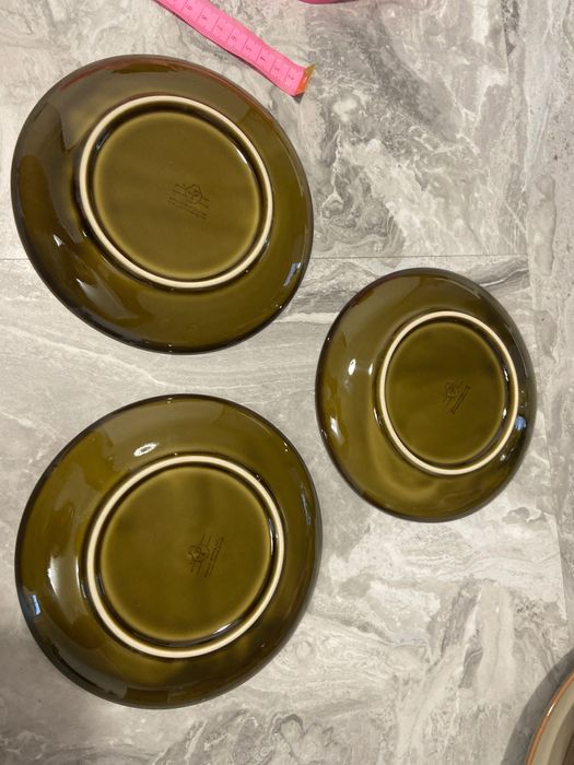 3 talerzyki deserowe zielone Porcelit Pruszków