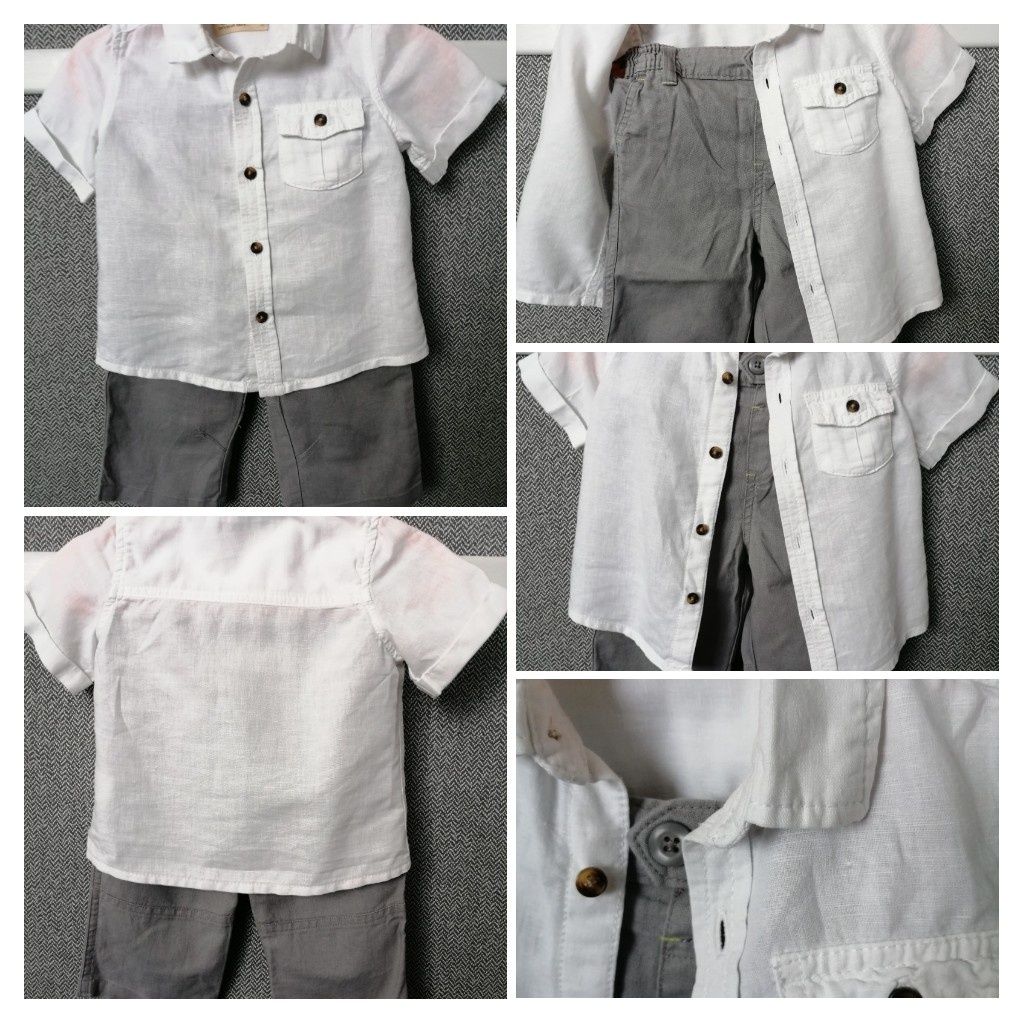 Komplet koszula Next i spodnie 6-9 m-cy r. 74 cm, zestaw na chrzest