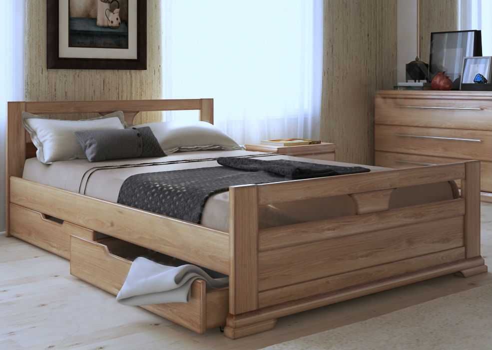 Ліжко 140х200 з дуба колір натуральний з шухлядами