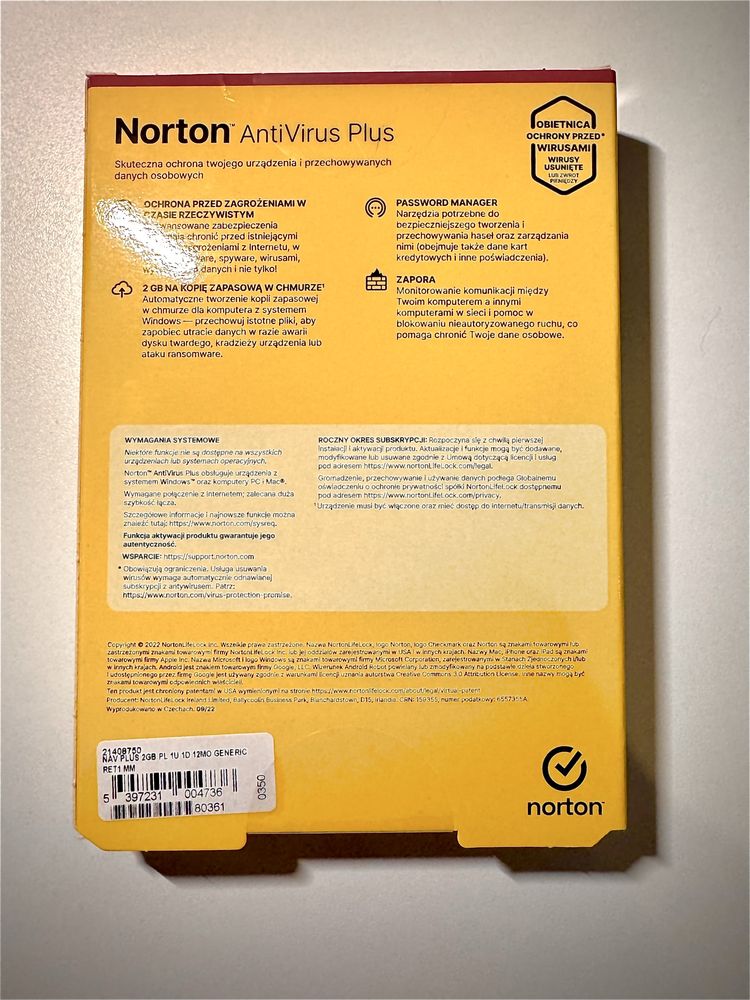 NortonLifeLock Antivirus Plus - NOWY, 1 stanowisko, 12 mc licencji!