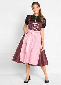 B.P.C. sukienka ludowa bordowa z różowym fartuchem 42.