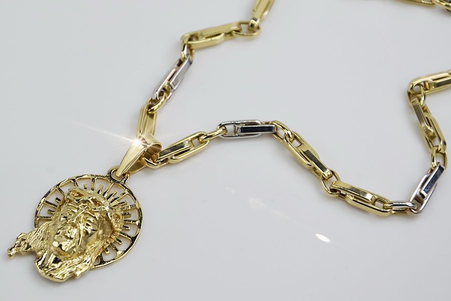 Złota zawieszka Jezus & łańcuszek ankrowy pj008y&cc062y K