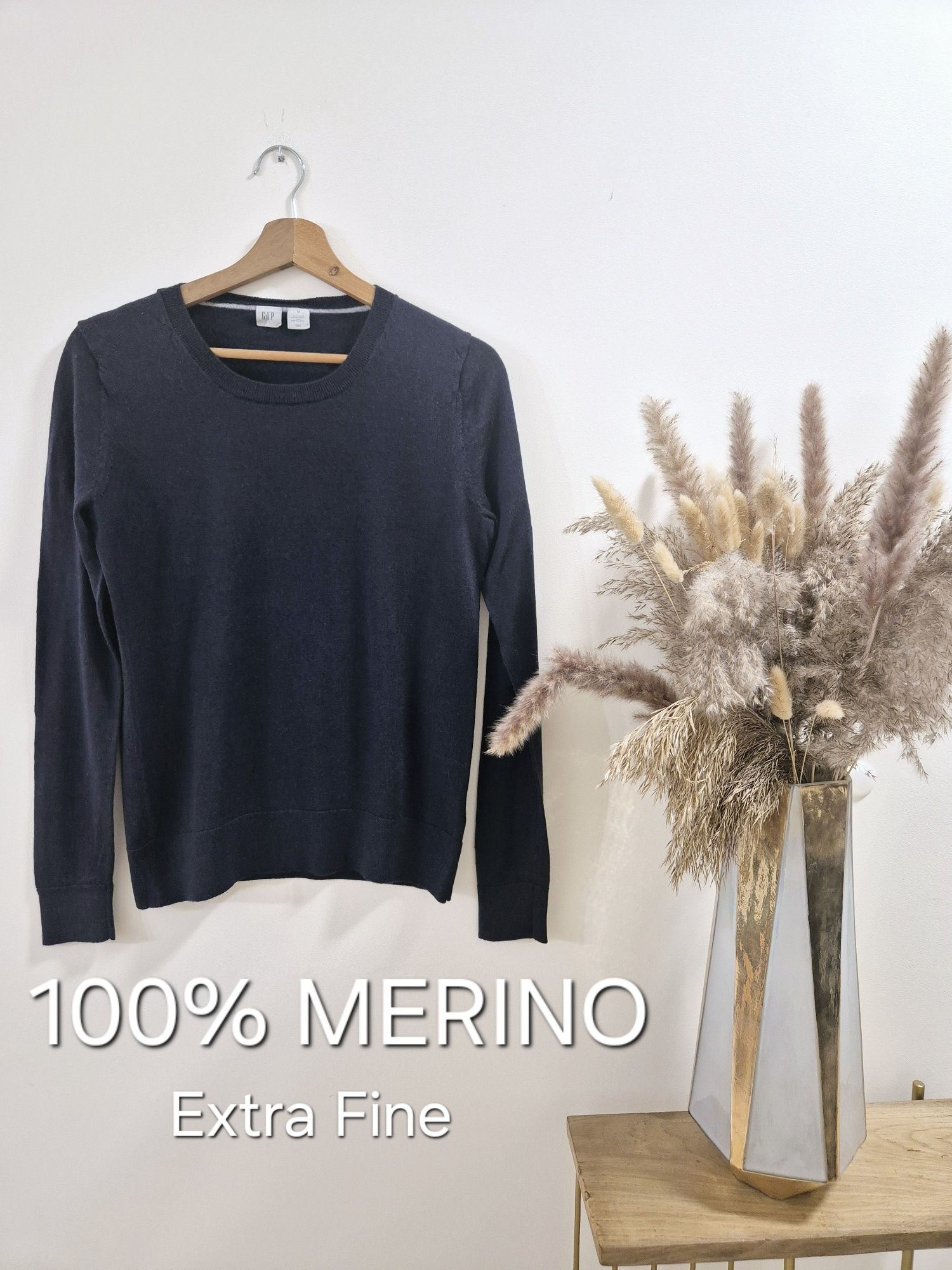 Granatowy sweter 100% merino wool extra fine Gap M 38