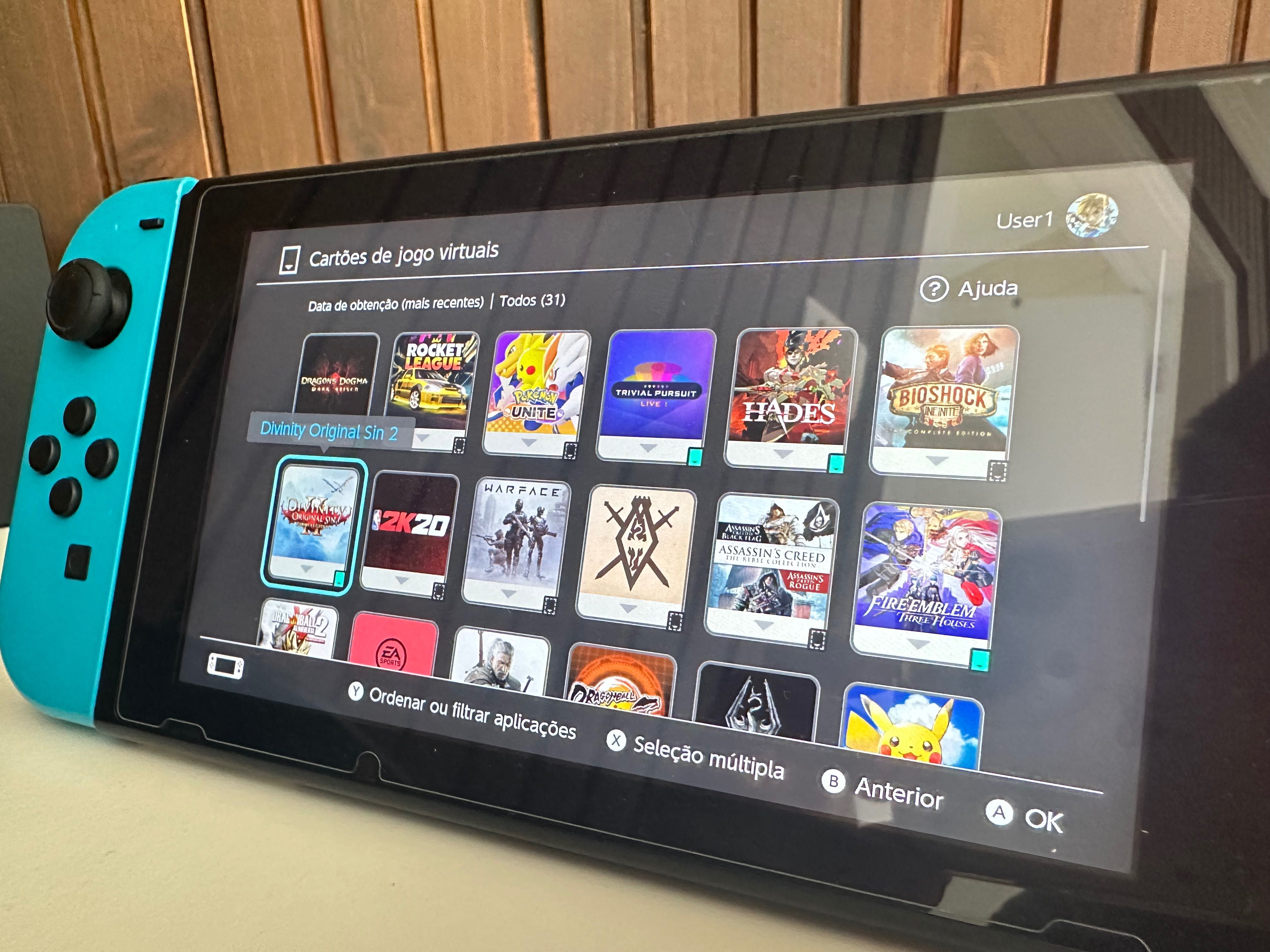 Nintendo Switch 1.1 + Conta com 31 Jogos